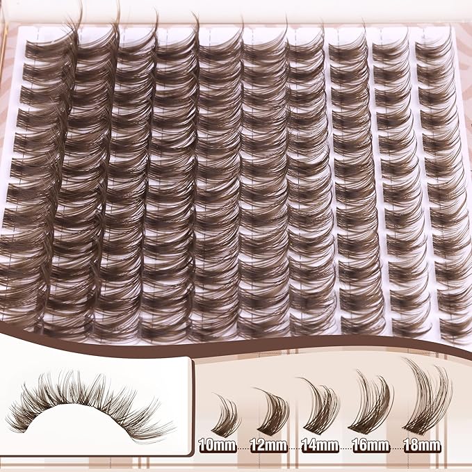 Mavphnee Brown Lash Clusters Kit Fairy Eyelash Extensions Kit Dark Brown Cluster Eyelash Extensions Kit Natural Wispy D-Curly Individual Lashes Clusters with Lash Bond and Seal Glue and Tweezers