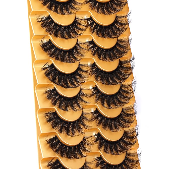 Focipeysa False Lashes Fluffy Mink Eyelashes 18mm Lashes Pack 8D Mink Curly Faux Mink Lashes Volume Dramatic Lashes 8 Pairs