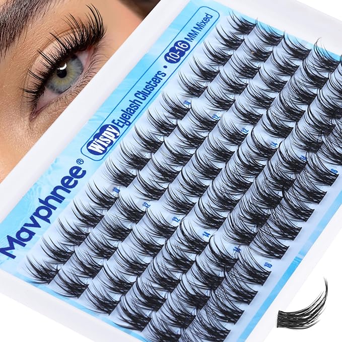Mavphnee Natural Cluster Lashes Wispy Cluster Eyelash Extensions Fairy Lash Clusters Spiky Eyelash Clusters Anime Individual Lashes 90Pcs Clean Girl Makeup DIY Lash Pack Lash Hack (10-16MM, CC-Curly)