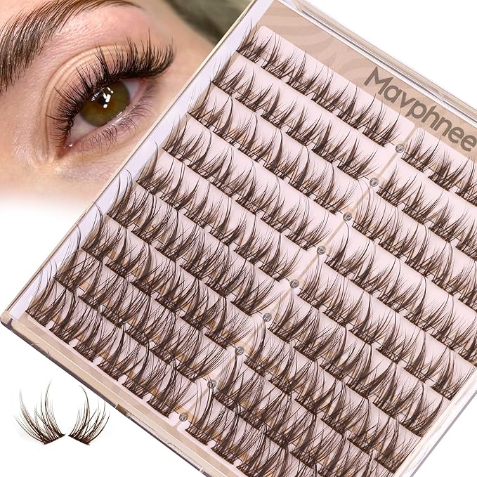 Mavphnee Lash Clusters Brown Eyelash Clusters Spiky Lashes Extensions Fairy Individual Lashes Manga Cluster Lashes Anime Style Lash Spikes Natural Brown Cluster Eyelash Extensions (10-16MM, 108 Pcs)