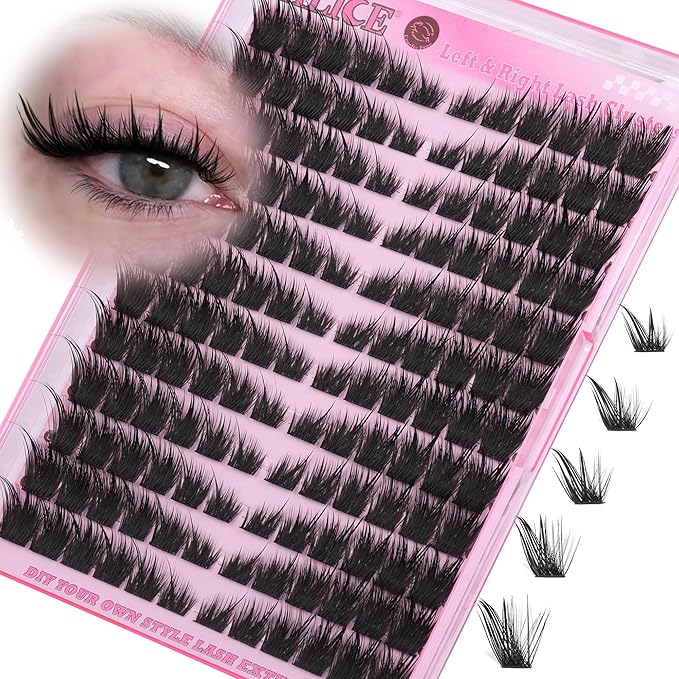 ALICE Wispy Volume Lash Clusters Left & Right Cat Eye Cluster Eyelash Extensions Hybrid Spiky Eyelash Clusters Thin Band Fairy Anime Lash Extensions