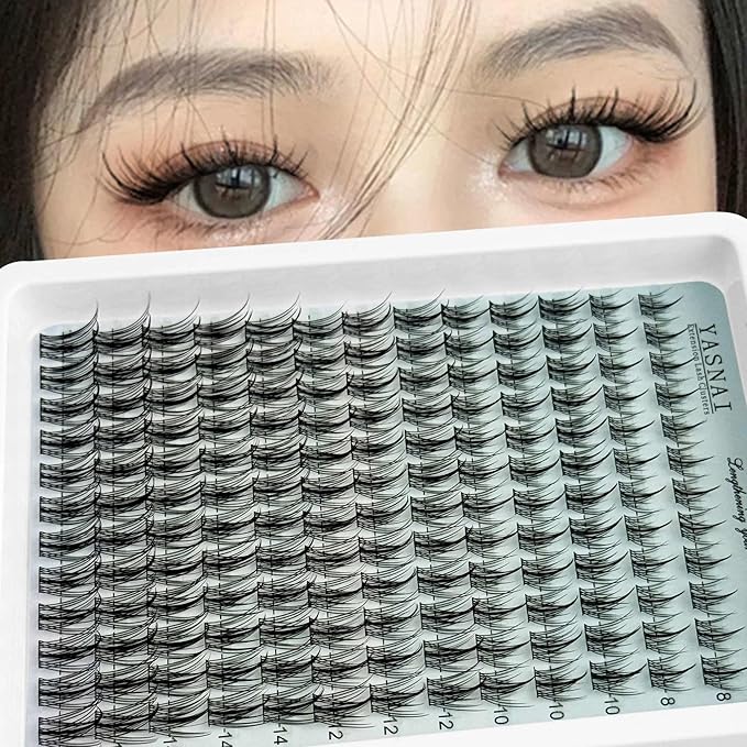 Lash Clusters Natural Look Wispy Manga C Curl Lash Extensions Fairy Eyelash Clusters 8-16MM 156pcs Eye Lashes Extension, Yasnai Individual Eyelash Clusters DIY at Home