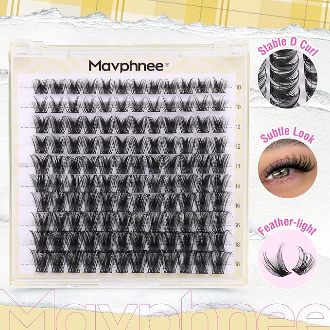 Eyelash Clusters Wispy Lash Extensions Natural Individual Lashes D-Curly Cluster Lashes 10-18MM DIY at Home Cluster Eyelash Extensions 120 Pcs Eye Lash Clusters by Mavphnee