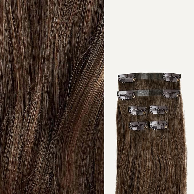 Luxy 100% Remy Human Hair Extensions for Thin Hair Thinning Hair Fill-Ins – 6 Seamless Wefts Multi-Dimensional Color Blend - Natural-Looking Volume & Coverage 95 grams 20" Neutral Brown Thinning