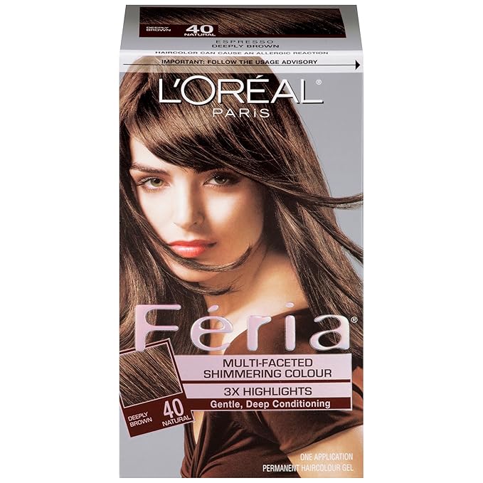L’Oreal ParisFeria Multi-Faceted Shimmering Colour, Level 3 Permanent, Deeply Brown 40 (Pack of 3)