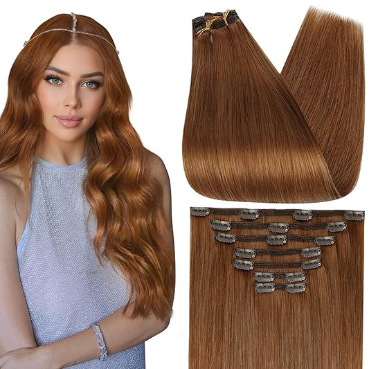 Full Shine Auburn Hair Extensions for Women Ginger Clip in Hair Extensions for Party 20 Inch 120 G 7 Pcs