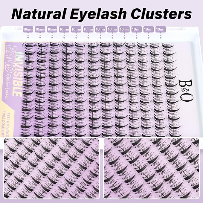 B&Q Fairy Lash Clusters Invisible Band False Eyelashes Clusters Natural Cluster Eyelash Extensions Comfortable Individual Lashes Extension DIY Soft Eyelash Clusters（Fairy-10mm）