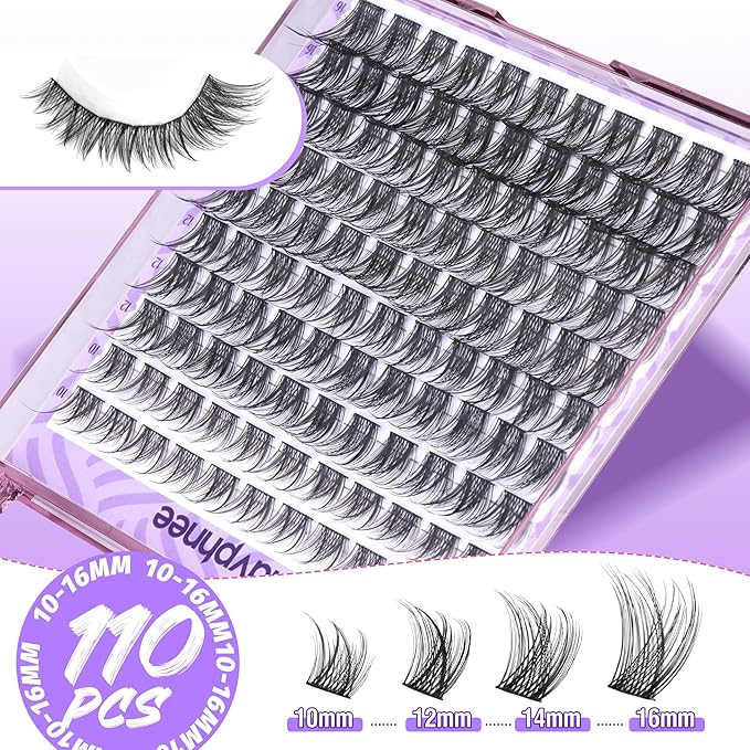Mavphnee Wispy Lash Clusters Natural Eyelash Clusters 110 Pcs Cluster Eyelash Extensions CC-Curly Individual Lashes Clusters 10-16MM Cluster Lashes Extension For Everyday Wear Natural Makeup Look
