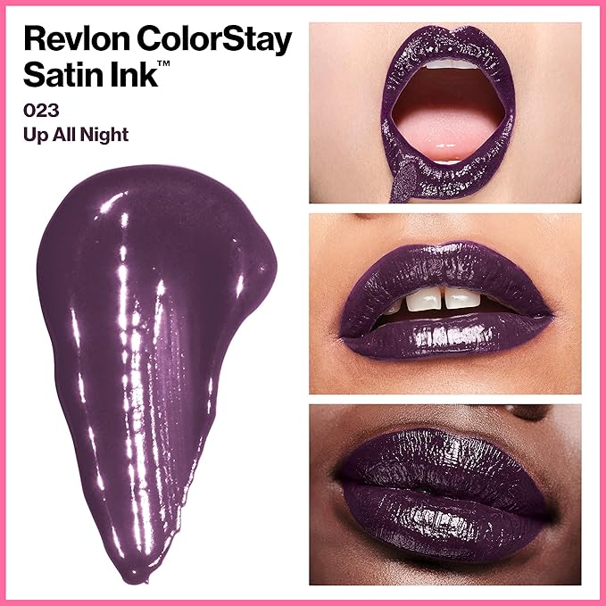 Revlon ColorStay Satin Ink Liquid Lipstick, Longwear Rich Lip Colors, Formulated with Black Currant Seed Oil, 023 Up All Night, 0.17 fl oz