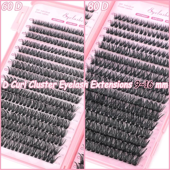 640 Pcs D Lash Clusters, Eyelash Clusters Individual Lash Extension Curl Fluffy Wispy False Eyelashes Extensions (60D+80D)