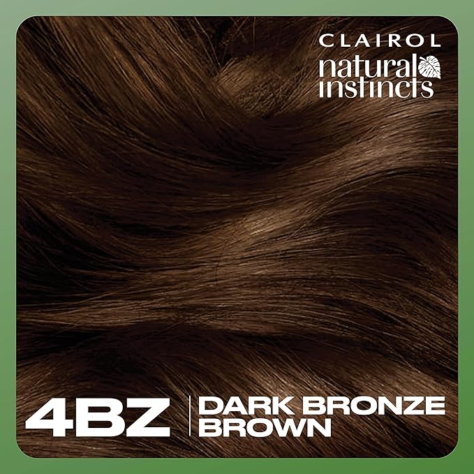 Clairol Natural Instincts Demi-Permanent Hair Dye, 4BZ Dark Bronze Brown Hair Color, Pack of 3