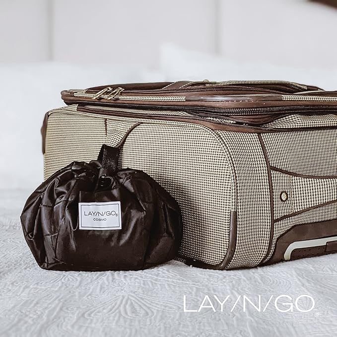 Lay-n-Go Cosmo Layflat Drawstring Cosmetic & Makeup Bag Organizer w/Zipper Pocket, Brush Loops & More, Cinch to Close, Lay Flat to Use, Durable, Machine Wash, Travel Toiletry Bag (20", Ocean Blue)