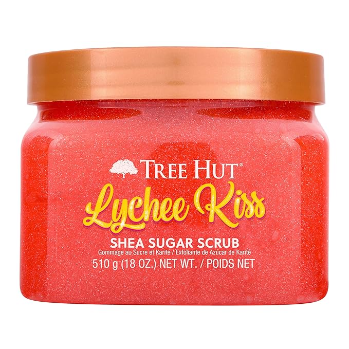 Tree Hut Lychee Kiss Shea Sugar Scrub, Exfoliating, Hydrating & Moisturizing Body Scrub with Shea Butter & Nourishing Essential Oils, Smooth & Soften Skin, 18 oz