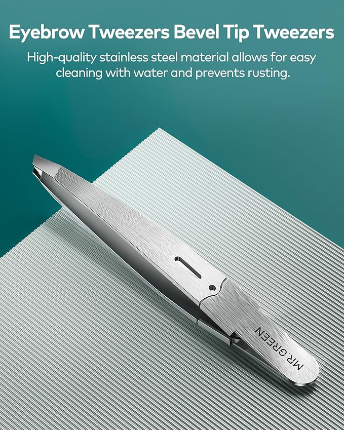 MR.GREEN Tweezers for Facial Hair Women, Professional Precision Eyebrow Tweezers for Women and Men, Stainless Steel Slanted Hair Removal Tweezers, Eyebrow Plucker, Ingrown hair tweezers