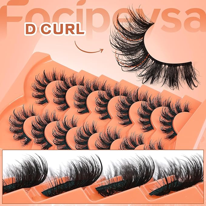 Focipeysa Volume False Eyelashes Manga Wispy Lash Pack 15mm Strip Lash D Curly Faux Mink Lashes that Look Like Lash Extensions Wispy False Lash Pack DIY Lash at Home
