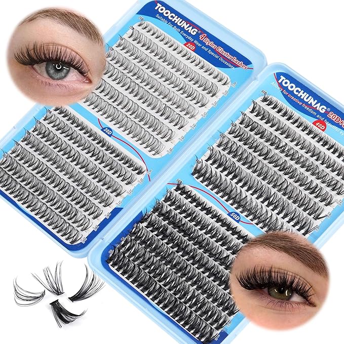 TOOCHUNAG 560pcs Wispy Lash Clusters Natural Individual Lashes Cluster Eyelash Extensions 8-16mm Fluffy Eyelash Clusters D Curly DIY Eye Lashes Extension (20/30/40/50D)