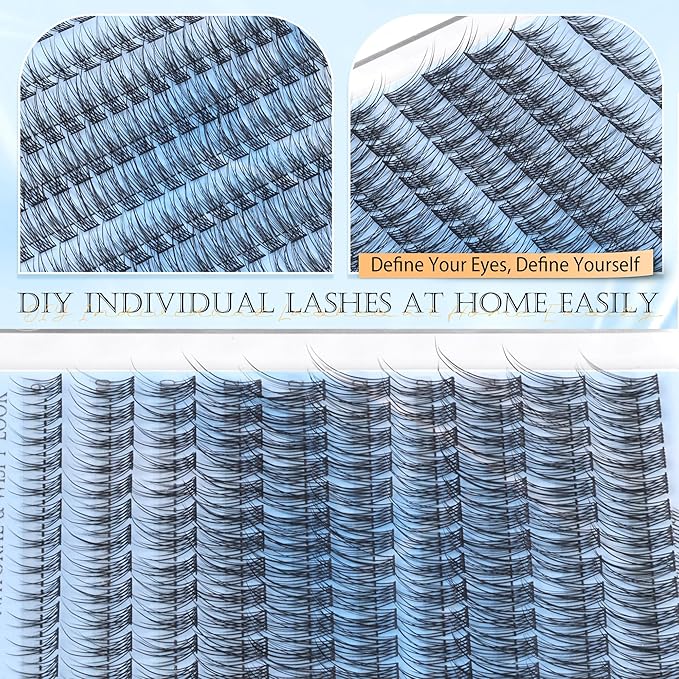 Natural Lash Clusters Wispy Eyelash Clusters 200Pcs Lashes Clusters C Curvature Individual Lashes DIY Cluster Eyelash Extensions with Soft Lash Band, 9-14 mm Mix