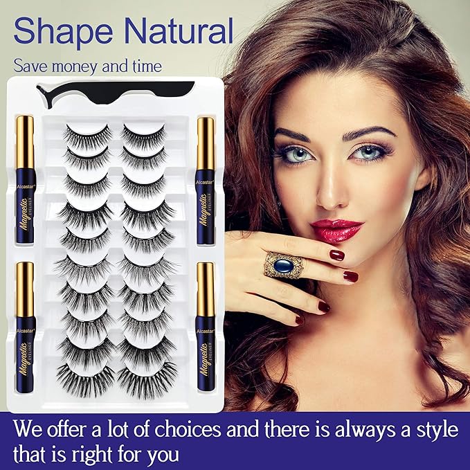 Alcastar Magnetic Eyelashes with Eyeliner Kit, Magnetic Lashes Natural Looking with, Reusable,Long Lasting, Easy Apply,Cruelty-Free. (ATZ1004A-10)