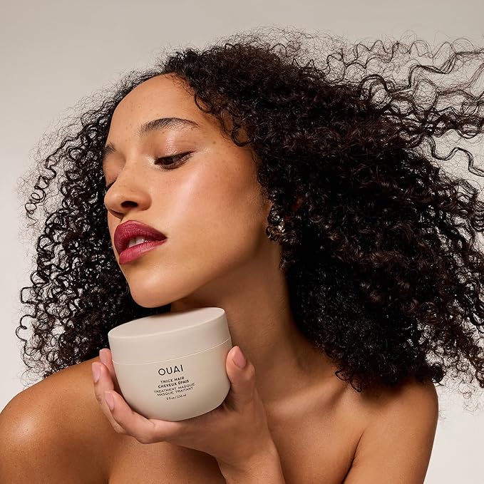 OUAI Thick Hair Mask - Treatment Masque with Almond Oil, Olive Oil, & Hydrolyzed Keratin to Restore Damaged Hair - Phthalate & Paraben Free Masque (3.4 Oz)