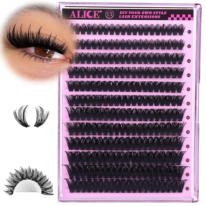 ALICE Lash Clusters Eyelash Clusters Manga Wispy Cluster Eyelash Extensions Fluffier Volume 12-22mm CC-Curly Individual Lashes with Spikes Fairy DIY Salon Lash Extensions 240 Pcs