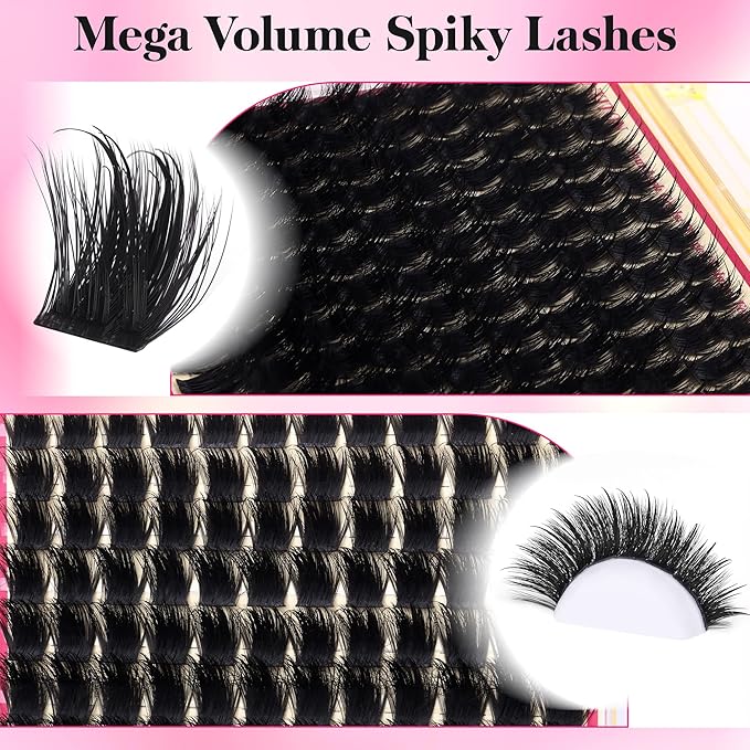 FANXITON 3D Volume Lash Clusters with Spiky 12-18mm Long Lash Extension Wispy Eyelash Clusters Fluffy DIY Eyelash Extensions for Dramatic Salon Look at Home