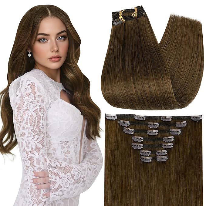 Full Shine Clip in Hair Extensions 18 Inch Brown Extensions for Women Real Hair Triple Weft Light Brown Invisible Clip in Extensions for Women Remy Hair 7 Pcs 120 G
