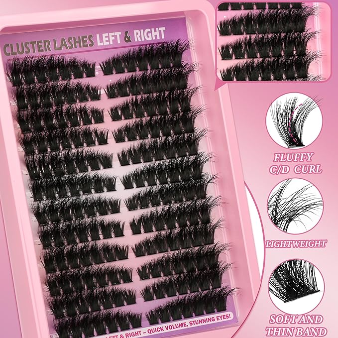 Lash Clusters Natural Wispy Eyelash Clusters C Curl Left&Right Cluster Eyelashes Extensions 120P Cluster Lashes DIY Individual Lash Extension Thin Band Cat Eye Lashes at Home