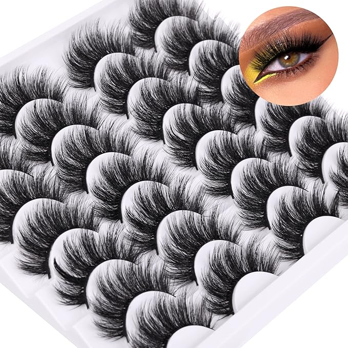Newcally Lashes False Eyelashes Dramatic 20MM Faux Mink Lashes Pack 14 Pairs Wispy Long Thick Volume Strip Eye Lashes Multipack
