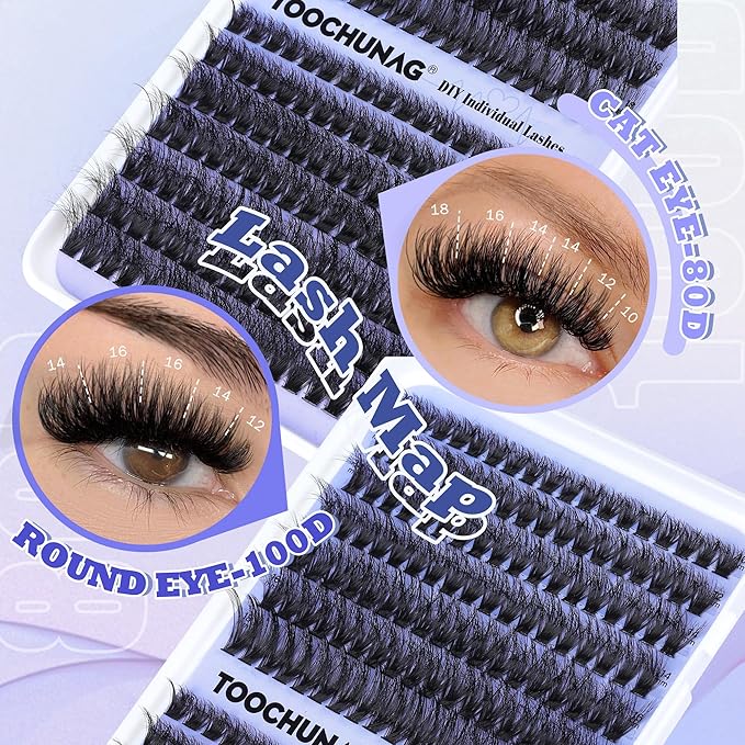 Fluff Lash Clusters 80D+100D Thick Cluster Eyelash Extensions 10-18mm DIY Flat Lash Extension D Curly Wispy Individual Lashes 252pcs False Mink Eyelashes Clusters by TOOCHUNAG