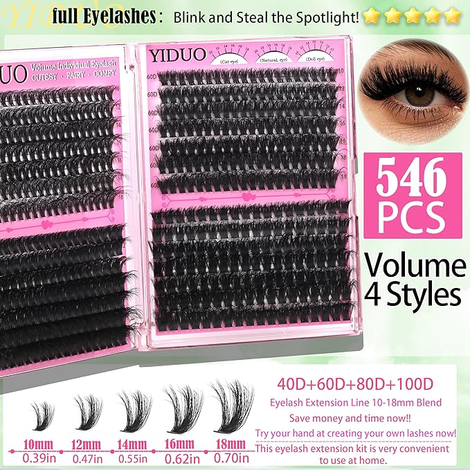 Lashes Clusters Kit 1846Pcs Bulk Packs Volume False Eyelash Extensions D Curl Wispy Individual Eyelashes, Volume Studio Effect, Wholesale Large Pack with Glue&Seal|Tweezers|Removers|Cleanser