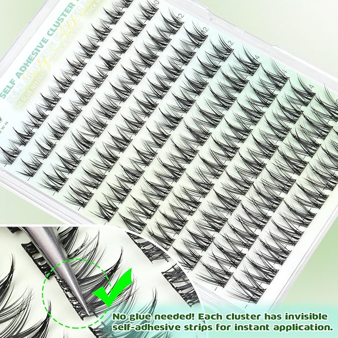 Self Adhesive Eyelashes Manga Lash Clusters 10MM-16MM No Glue Needed Eyelash Clusters Wispy Self Adhesive Lash Extensions Spiky Pre Glued Eyelash Extensions 100Pcs