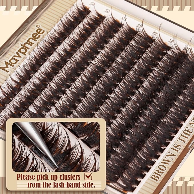 Mavphnee Brown Lash Clusters Wispy Natural Eyelash Extensions Dark Brown Individual Lashes 10-16MM CC-Curly Cluster Lashes Extensions 180Pcs Hybrid Eyelash Clusters DIY Lash Pack