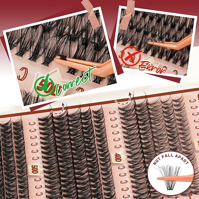 Higu clace Lash Clusters 600pcs 30D+40D+50D+60D+80D+100D Eyelash Clusters 6 Styles Mixed 10-18MM, Wispy Cluster Eyelash Extensions, Easy to Use, Can DIY at Home