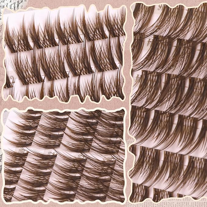 Anime Cluster Lashes Brown Cluster Eyelash Extensions Fairy Eyelash Clusters Wispy Lash Clusters Dark Brown Individual Lash C-Curly Lash Extension Spiky Manga DIY Eyelashes Pack (108Pcs, 10-16MM)