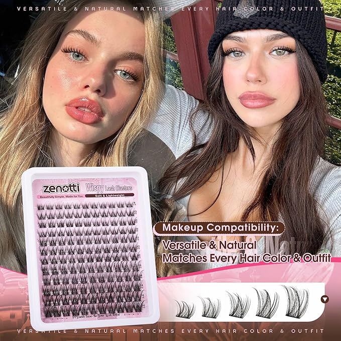 Wispy Lash Clusters Natural Eyelash Clusters DIY Cluster Eyelash Extensions Pestañas Postizas C Curly Individual Lashes Extension with Thin Lash Band 8-16mm 132PCS by zenotti