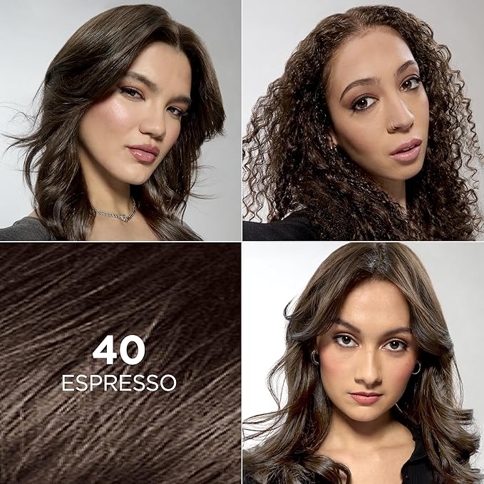 L'Oreal Paris Feria Multi-Faceted Shimmering Permanent Hair Color, 40 Espresso, Pack of 1 Hair Dye Kit