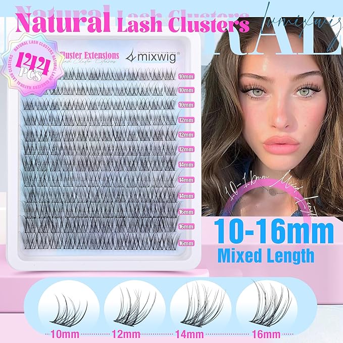 Individual Lashes Clusters Natural Lash Extensions 10-16 MM Wispy Eyelash Clusters 144 pcs Eyelash Extension C-Curly Lash Extensions by Lvmixwig
