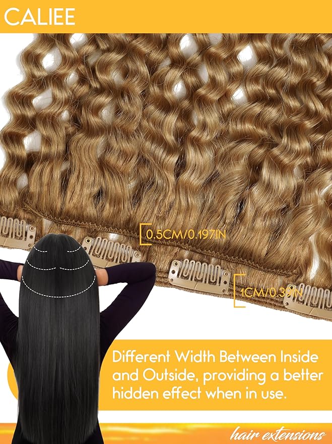 Caliee Jerry Curly Clip in Human Hair Extensions 22inch, Blonde Color Curly Clip in Hair Extensions Spiral Curly Clip in Extensions Real Remy Human Hair 7pcs #27