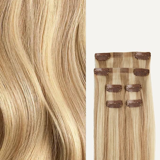 Luxy 100% Remy Human Hair Extensions for Thin Hair Thinning Hair Fill-Ins – 6 Seamless Wefts Multi-Dimensional Color Blend - Natural-Looking Volume & Coverage 95 grams 20" Dirty Blonde Highlights