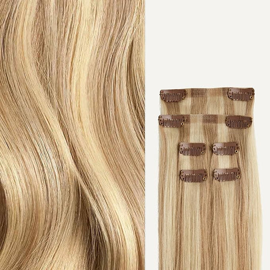 Luxy 100% Remy Human Hair Extensions for Thin Hair Thinning Hair Fill-Ins – 6 Seamless Wefts Multi-Dimensional Color Blend - Natural-Looking Volume & Coverage 80 grams 16" Dirty Blonde Highlights