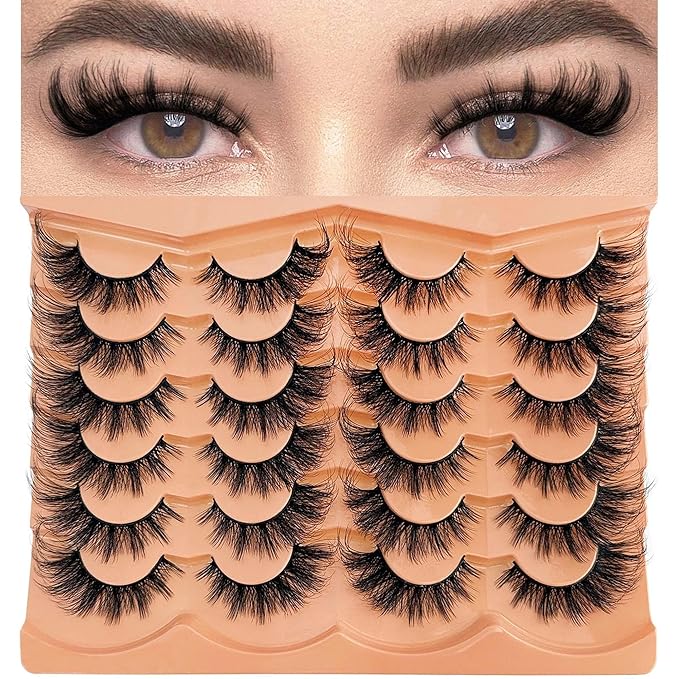 Cat Eye Lash Manga False Eyelashes Strip Lashes Wispy Fake Eyelash Volume Thick 18mm Long Mink Fluffy Fox Eyelashes Natural Look Spikes Anime Lashes 12 Pairs Pack