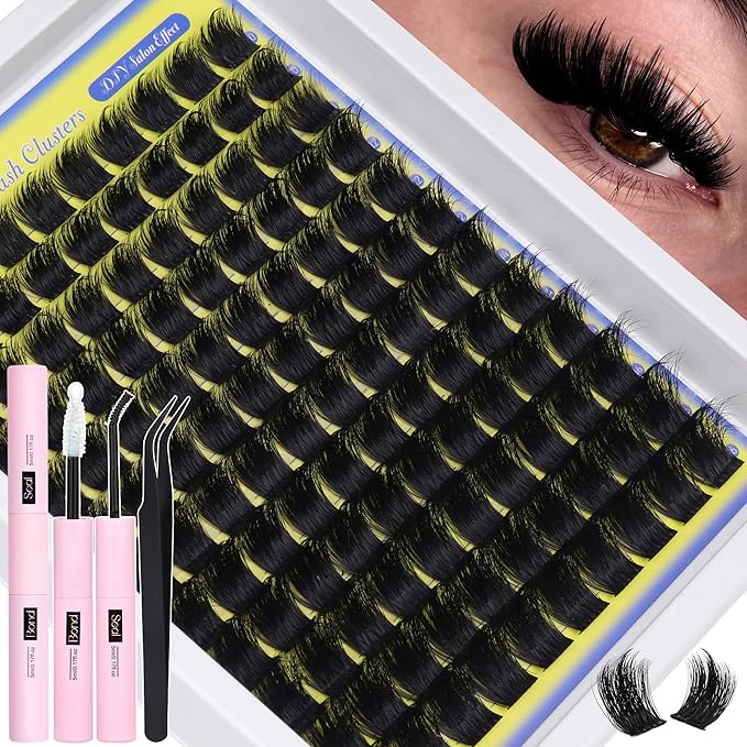 ALICE Lash Clusters Kit - 200D Russian Thick Eyelash Clusters Kit (Wispy & Spiky) - Lash Extension Kit with Lash Bond and Seal, Tweezers, Reusable Eyelash Clusters for Dramatic Volume Makeup