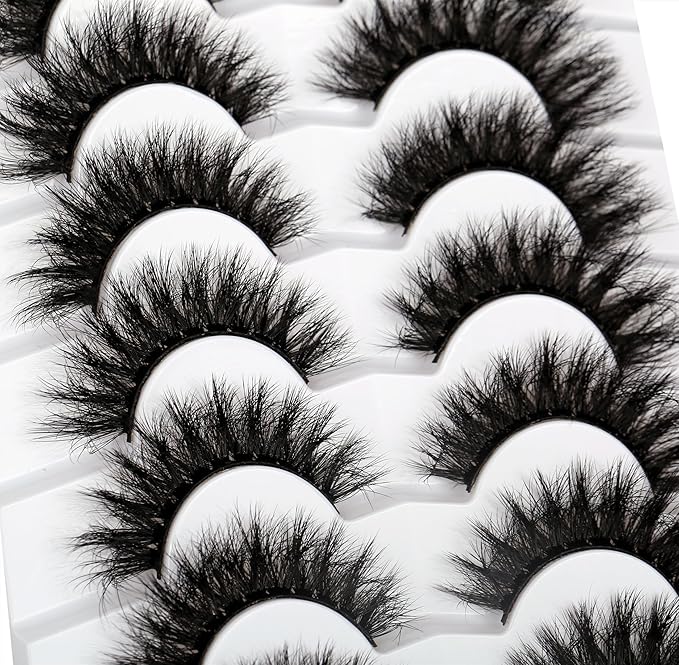Pooplunch False Eyelashes Cat Eye Lash Volume Crossed Fake Eyelashes Thick Dramatic 8D Faux Mink Lashes Strips 7 Pairs Pack