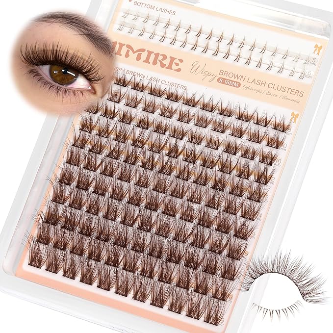 JIMIRE Brown Lash Clusters Wispy Lash Extensions Natural Eyelash Clusters with Bottom Lash Clusters 8-18MM Soft Fluffy Cluster Eyelash Extensions 161Pcs Cluster Lashes DIY at Home