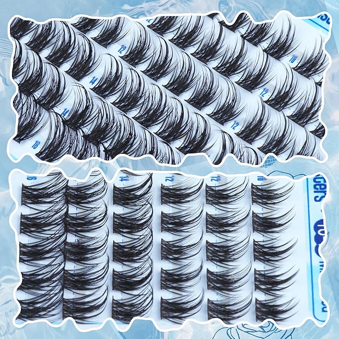 Mavphnee Natural Cluster Lashes Wispy Cluster Eyelash Extensions Fairy Lash Clusters Spiky Eyelash Clusters Anime Individual Lashes 90Pcs Clean Girl Makeup DIY Lash Pack Lash Hack (10-16MM, CC-Curly)