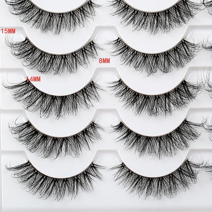 Pooplunch False Eyelashes Volume Wispy Cat Eye Lashes Natural Clear Band Fluttery Short Faux Mink Eye Lashes Fake Eyelash Strips 14 Pairs Pack