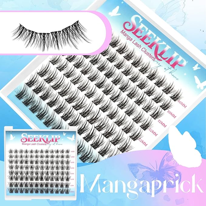 Manga Lash Clusters with Thin Band Spike Eyelash Clusters 10-14mm C Curl Soft Lashes Cluster Wispy Individual Lashes Cluster DIY Look Like Eyelash Extension (Mangaprick)