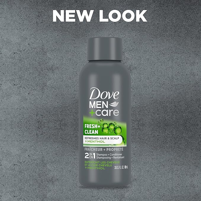 DOVE MEN + CARE Fortifying 2 in 1 Shampoo and Conditioner for Normal to Oily Hair Fresh and Clean with Caffeine Helps Strengthen Thinning Hair 3 oz (Pack of 12)