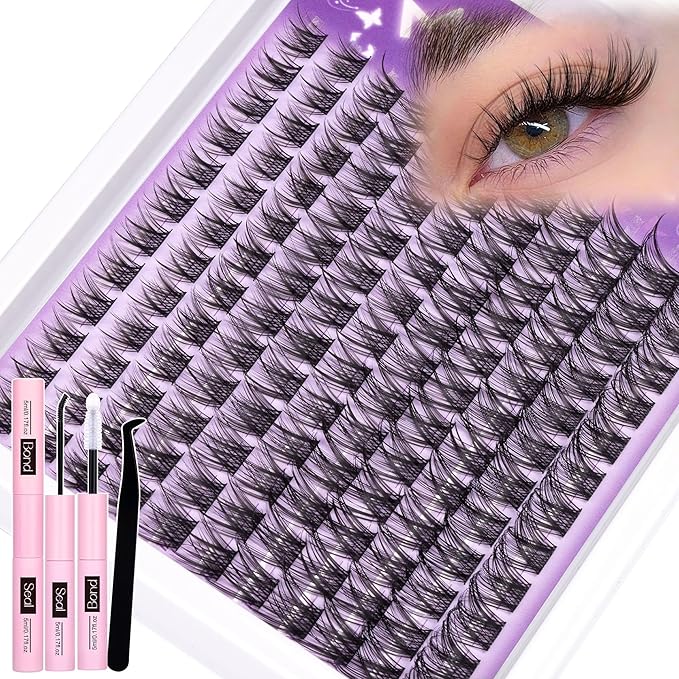 Wispy Lash Clusters Kit Natural Cluster Eyelash Extensions Kit DIY Lash Extensions Kit CC-Curly Clean Makeup 10-16MM Beginner-Friendly Lash Bond and Seal Kit 132Pcs