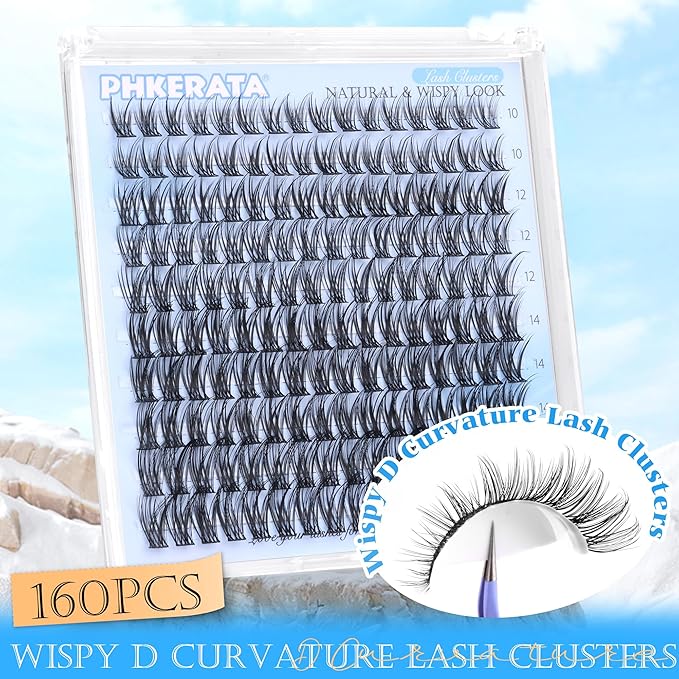 Natural Lash Clusters Wispy Eyelash Clusters 160 pcs Individual Lashes D Curvature Wispy 10-16 mm Cluster Eyelash Extensions DIY Eyelash Extension with Thin Lash Band